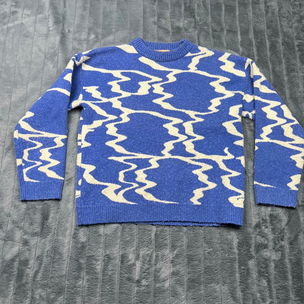 Stella Dallas Blue Abstract Wavy Graphic Knit Crew Neck Sweater XS IWT2534